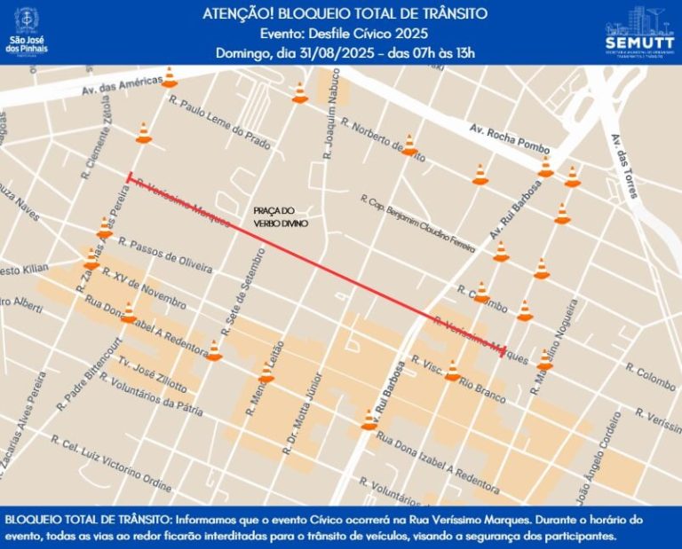 Desfile cívico-militar altera trânsito em São José dos Pinhais neste domingo