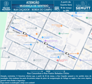 Rua Caçador em São José dos Pinhais terá sentido único a partir de 18 de março