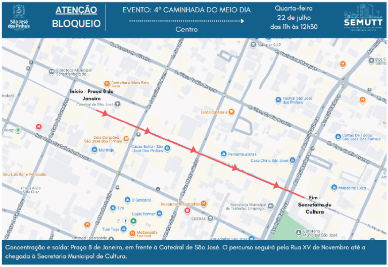 São José dos Pinhais terá bloqueios temporários durante a 4ª Caminhada do Meio-Dia de Combate ao Feminicídio 